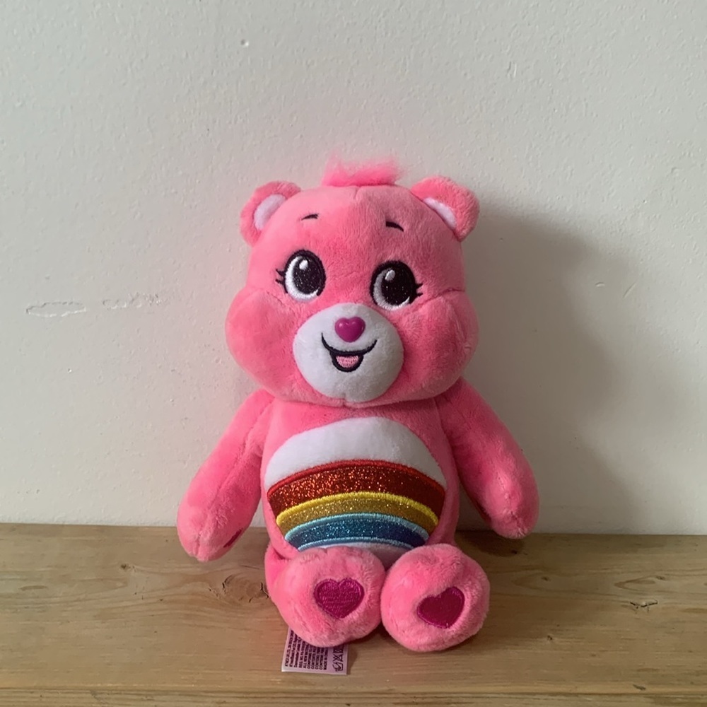 Care Bears Cheer Bear Soft Loveable Huggable Classic Plush Rainbow Patch